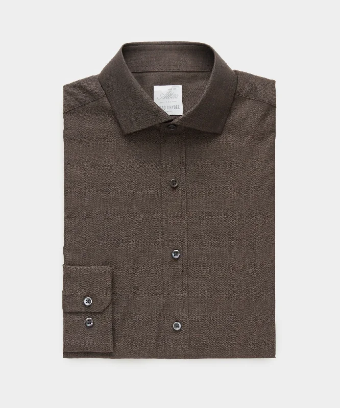 Flannel Spread Collar Dress Shirt in Brown