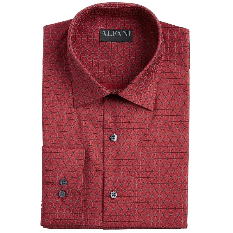 Alfani Men's Alfatech Stretch Geo-Print Dress Shirt Red Size 34X35 - 16-34-35