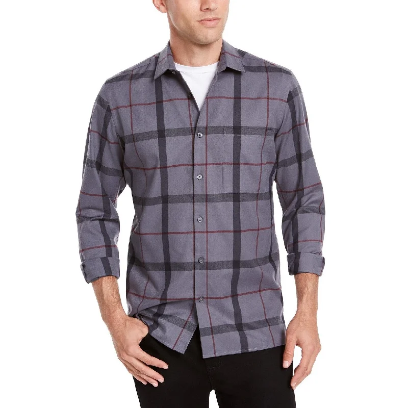 Alfani Men's Classic-Fit Brushed Plaid Shirt Blue Size Small