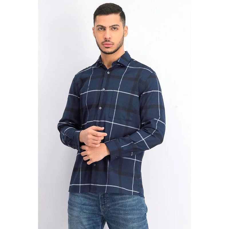 Alfani Men's Classic-Fit Brushed Plaid Shirt Dark Blue Size 2 Extra Large - XXL