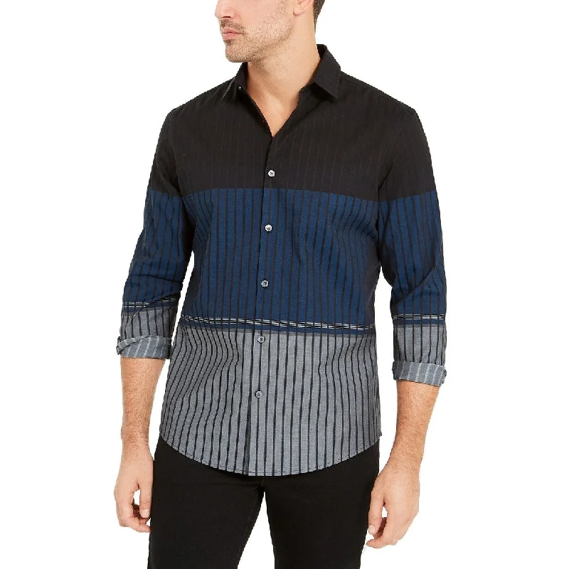 Alfani Men's Classic-Fit Colorblocked Ombre Stripe Shirt Navy Size Small