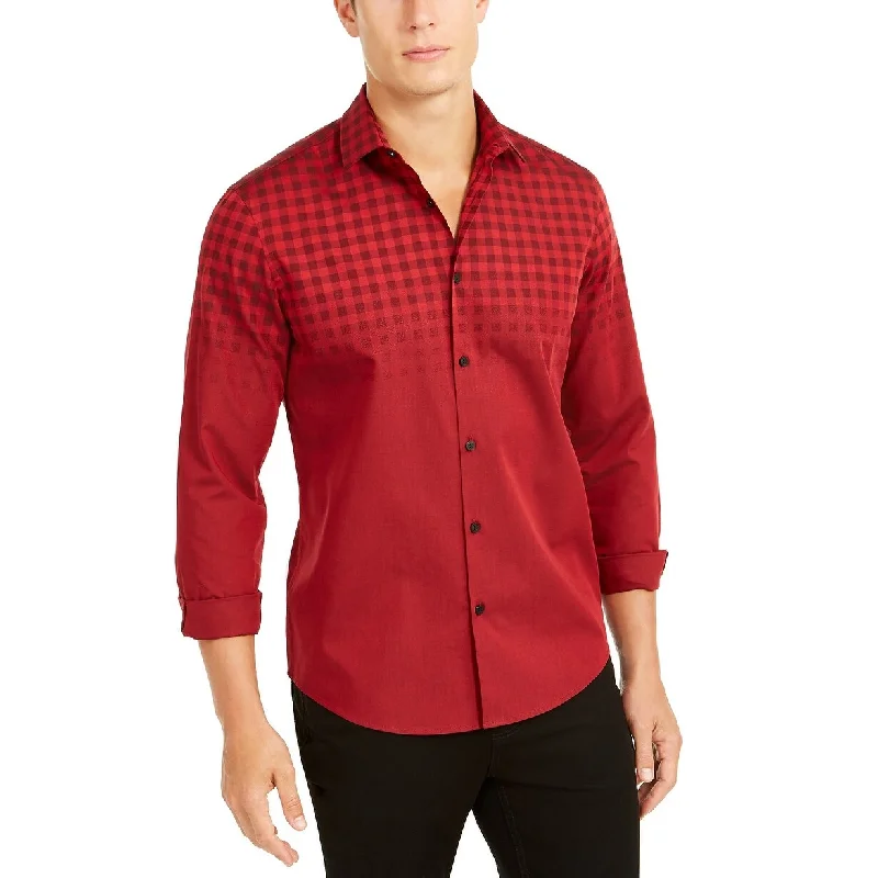 Alfani Men's Classic-Fit Ombre Buffalo Check Shirt Red Size Extra Large