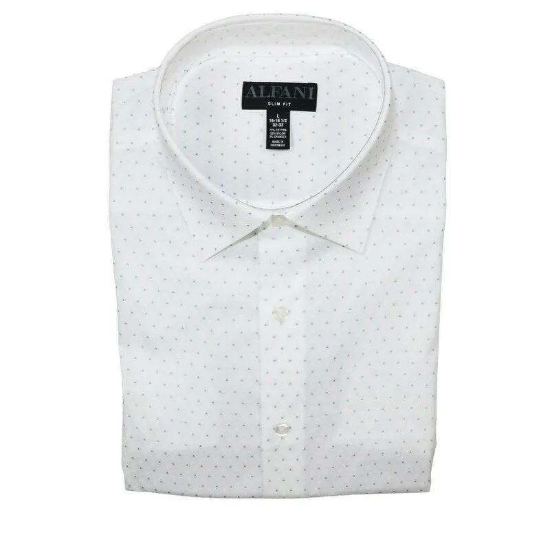 Alfani Men's Dress Shirt Slim Fit Triangle-Print White Size 14-32-33