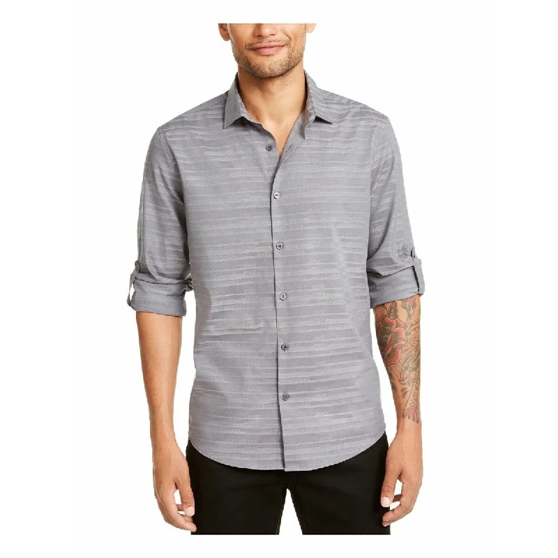 Alfani Men's Linear Dobby Shirt Gray Size X-Large