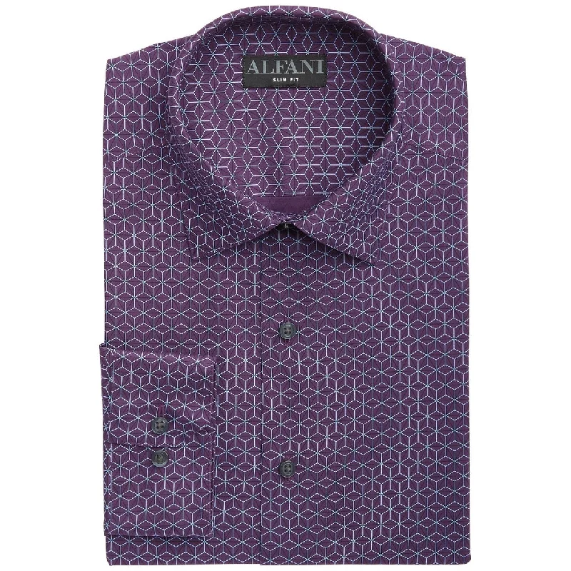 Alfani Men's Moisture-Wicking Geo-Print Dress Shirt Purple Size 32-33