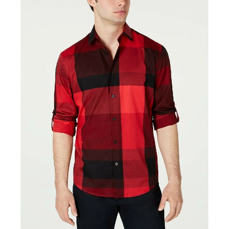 Alfani Men's Plaid Long-Sleeve Shirt Jester Red Size Medium