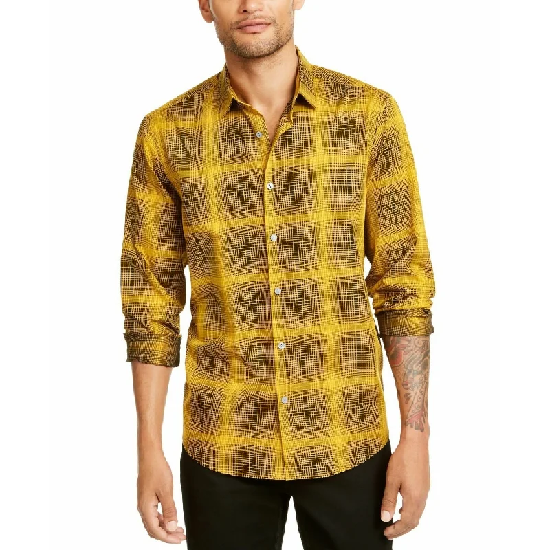 Alfani Men's Plaid Shirt Yellow Size X-Large