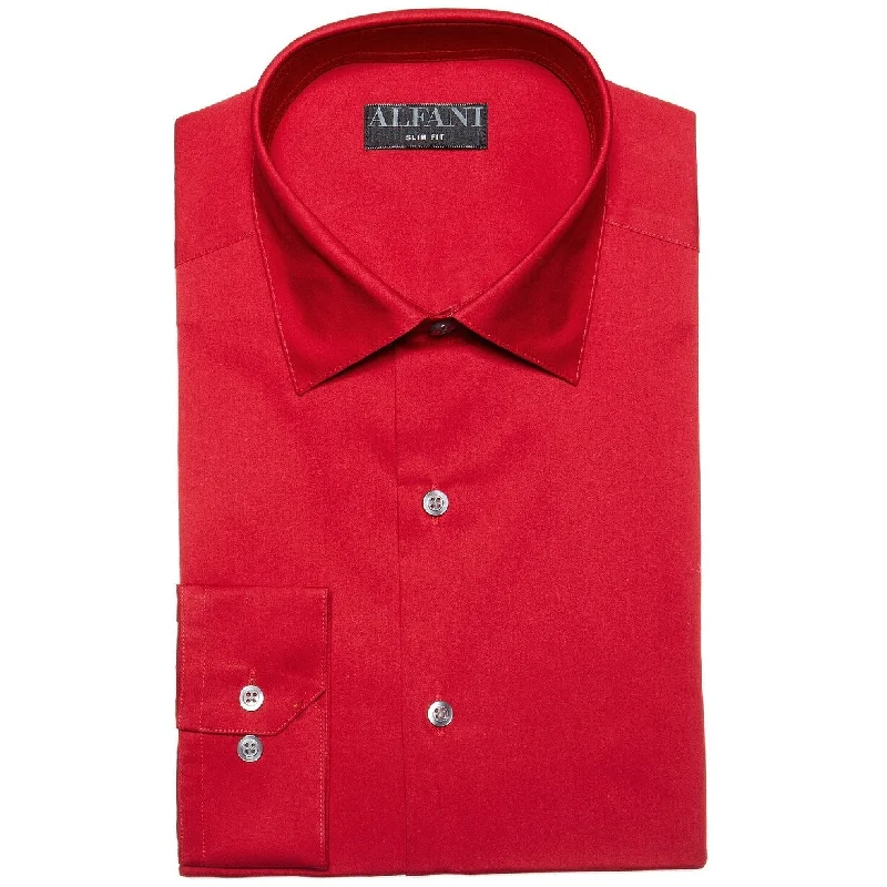 Alfani Men's Slim-Fit Performance Stretch Easy-Care Solid Dress Shirt Red Size 36-37