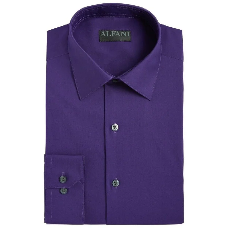 Alfani Men's Stretch Easy-Care Solid Dress Shirt Purple 14x32-33