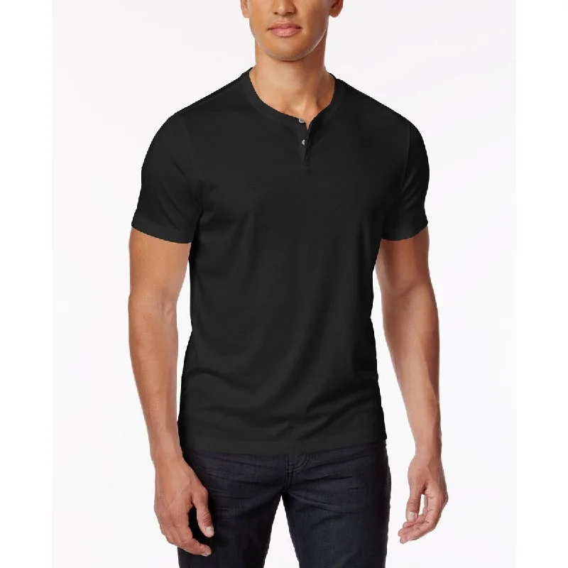 Alfani Men's Stretch Solid Henley T-Shirt Black Size Large