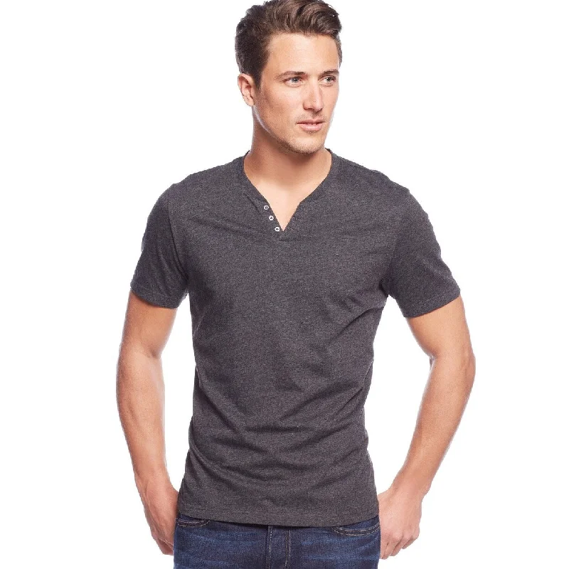 Alfani Men's Stretch Solid Henley T-Shirt Gray Size 3 Extra Large