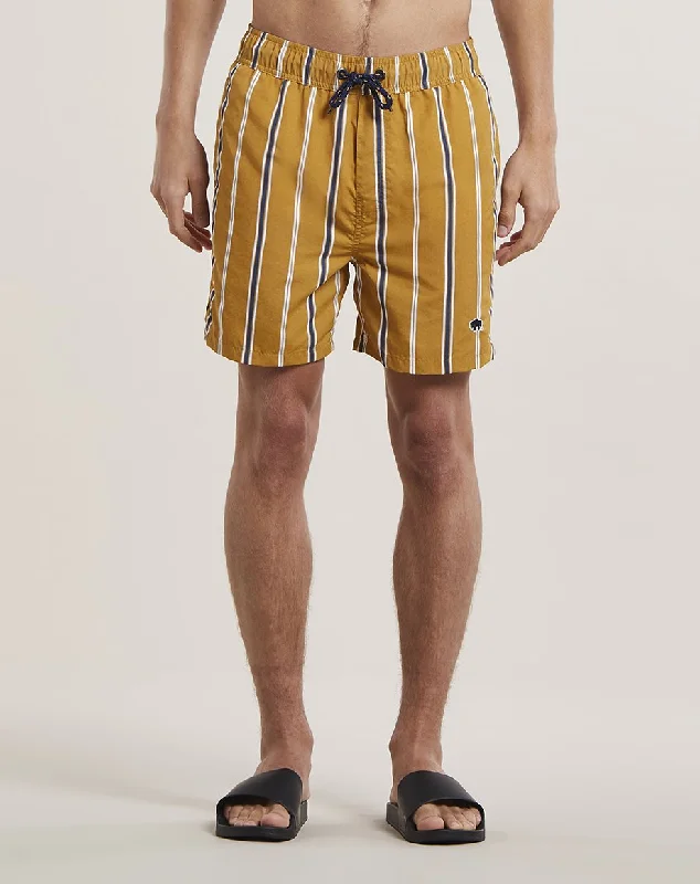 PRETO STRIPED MENS SWIM SHORTS | TOBACCO