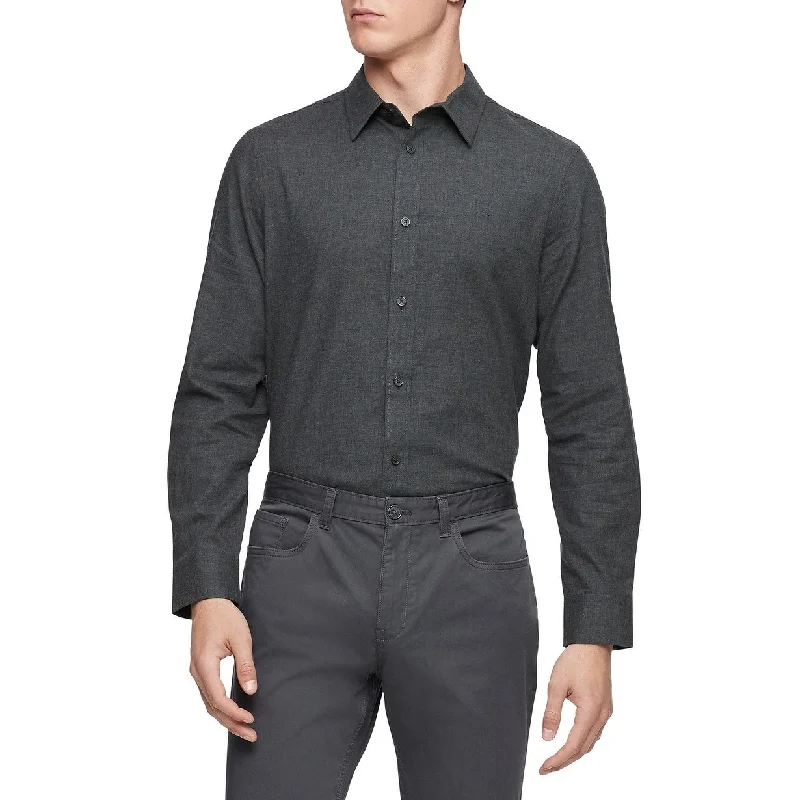 Calvin Klein Men's Flannel Classic-Fit Shirt Dark Gray Size X-Large