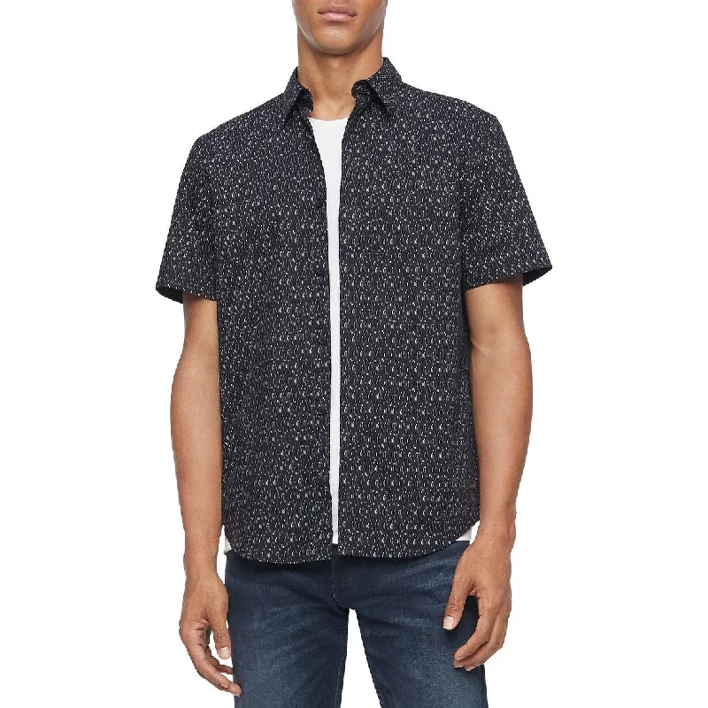 Calvin Klein Men's Regular-Fit Stretch Geo-Print Shirt Black Size XX-Large