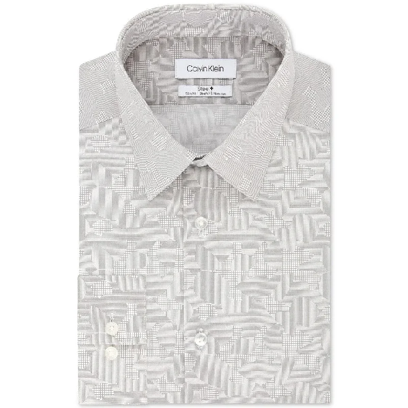 Calvin Klein Men's Slim-Fit Performance Stretch Print Dress Shirt Gray Size 34X35 - 15X34-35"