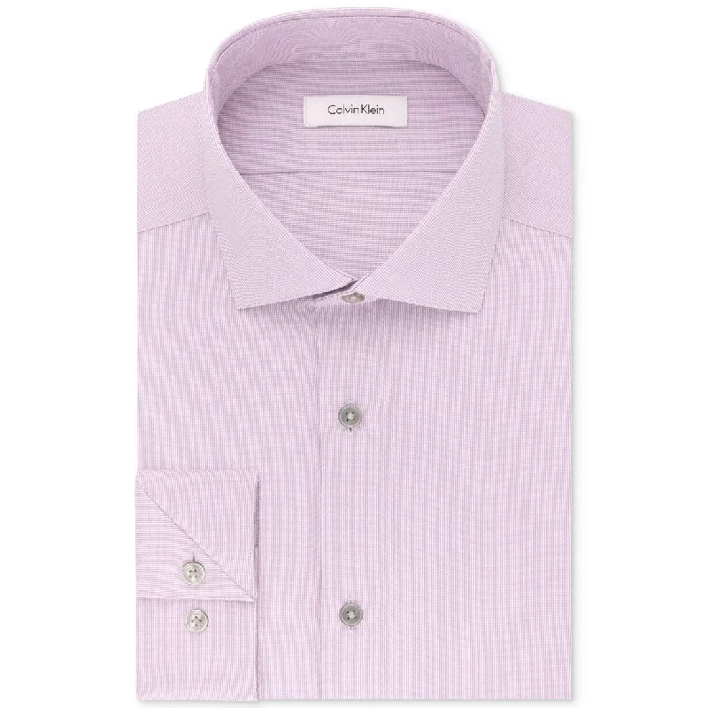 Calvin Klein Men's Steel Slim-Fit Non-Iron Stretch Performance Unsolid Dress Shirt Pink Size 32-33