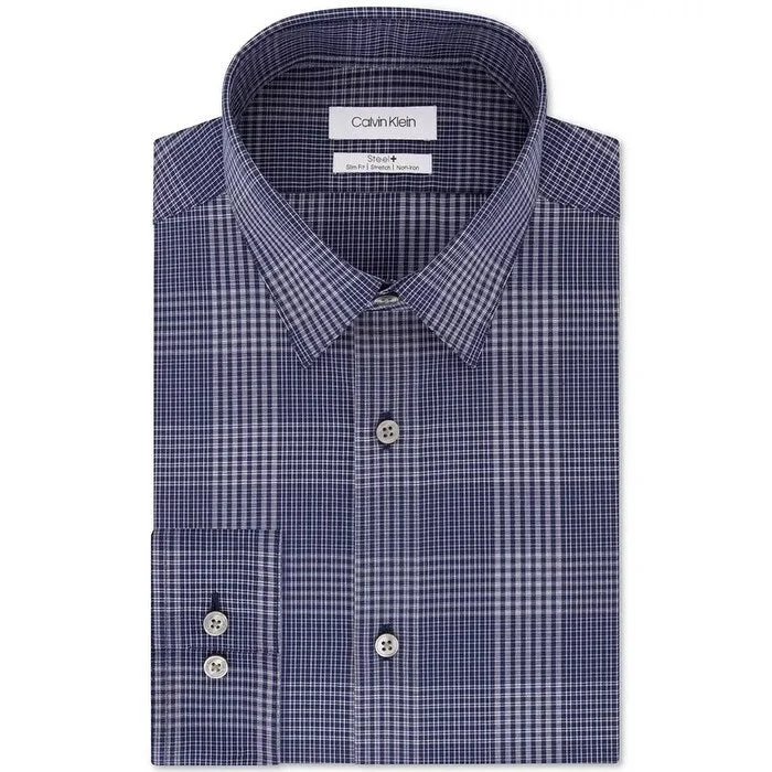 Calvin Klein Steel Men's Check Dress Shirt Navy Size 15X34X35