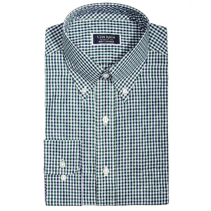 Club Room Men's Classic/Regular Fit Gingham Check Performance Dress Shirt Olive Size 18x36-37