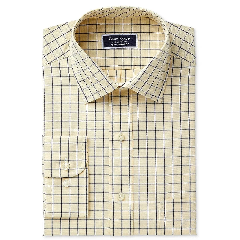 Club Room Men's Classic/Regular Fit Performance Windowpane Dress Shirt Navy Size 34-35