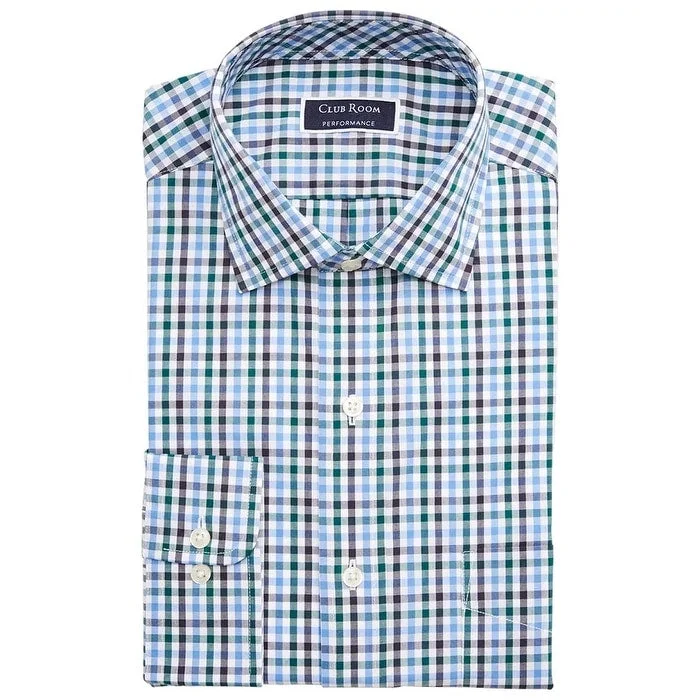 Club Room Men's Classic/Regular-Fit Stretch Wrinkle-Resistant Gingham Dress Shirt Navy Size 15.5X34-35