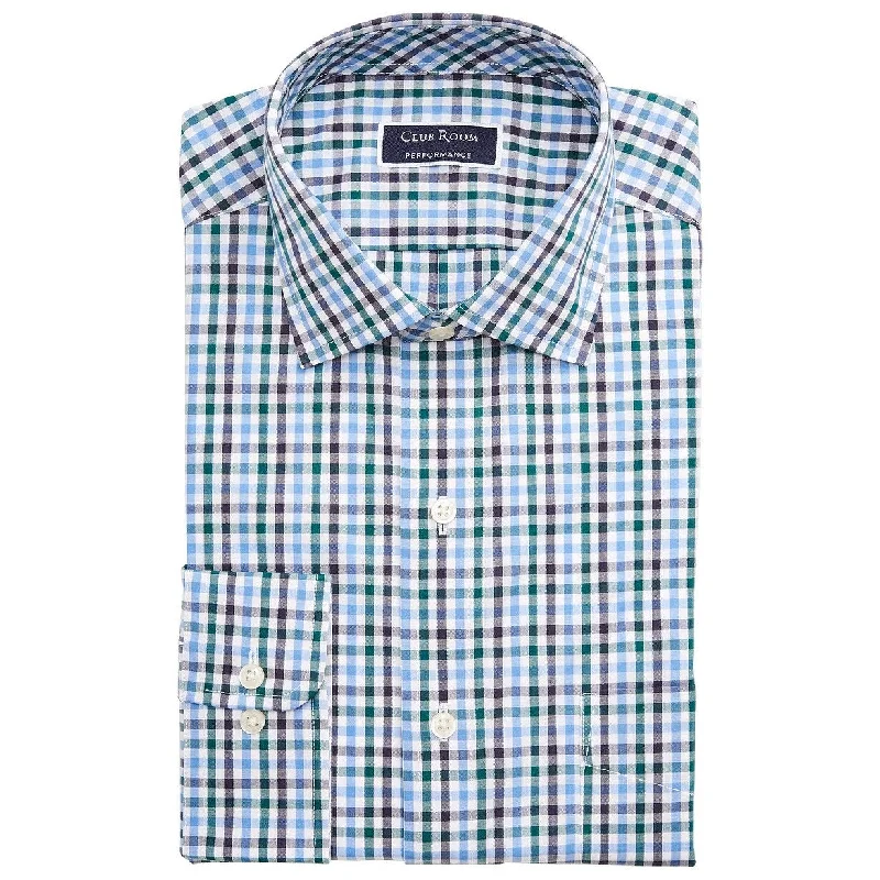 Club Room Men's Classic/Regular-Fit Stretch Wrinkle-Resistant Gingham Dress Shirt Navy Size 32-33