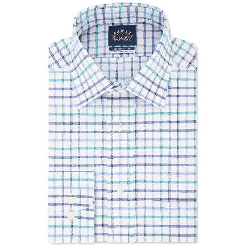 Eagle Men's Flex Collar Check Dress Shirt Blue Size 17.5X32-33