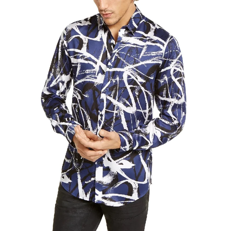 INC International Concepts Men's Abstract Scribble Print Shirt Navy Size X-Large