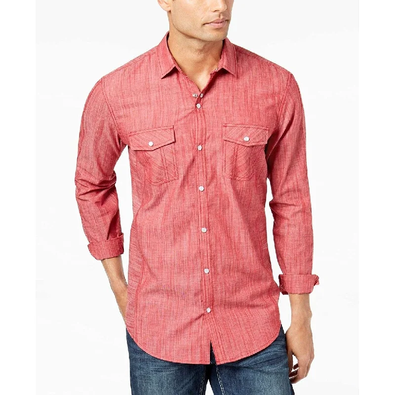 INC International Concepts Men's Chambray Dual Pocket Shirt Red Size Large