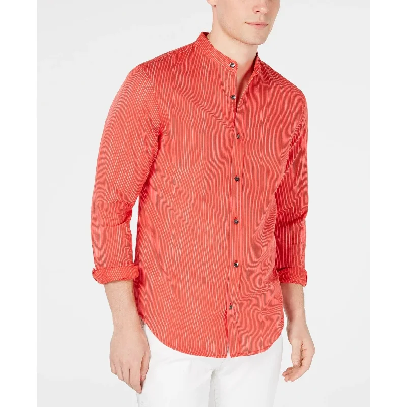 INC International Concepts Men's Stripe Band-Collar Shirt Red Size XXL - XX-Large