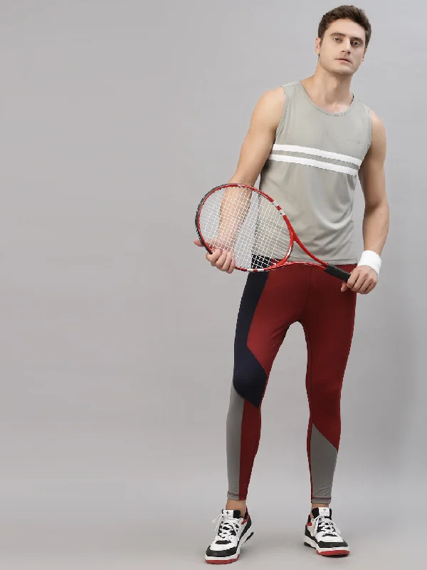 JUMP USA Men Maroon-Navy Blue Rapid Dry-Fit Solid Training Tights