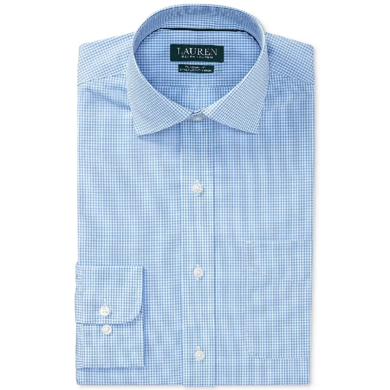 Lauren Ralph Lauren Men's Classic/Regular Fit Non-Iron Stretch Gingham Dress Shirt Navy Size 15X32-33