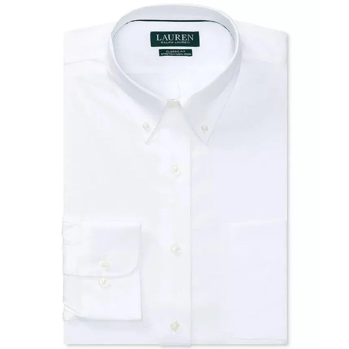 Lauren Ralph Lauren Men's Classic/Regular Fit Non-Iron Stretch Pinpoint Dress Shirt White Size 15.5X34-35