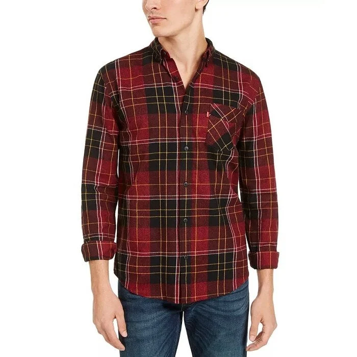 Levi's Men's Booth Regular-Fit Plaid Flannel Shirt Red overflw Size Medium