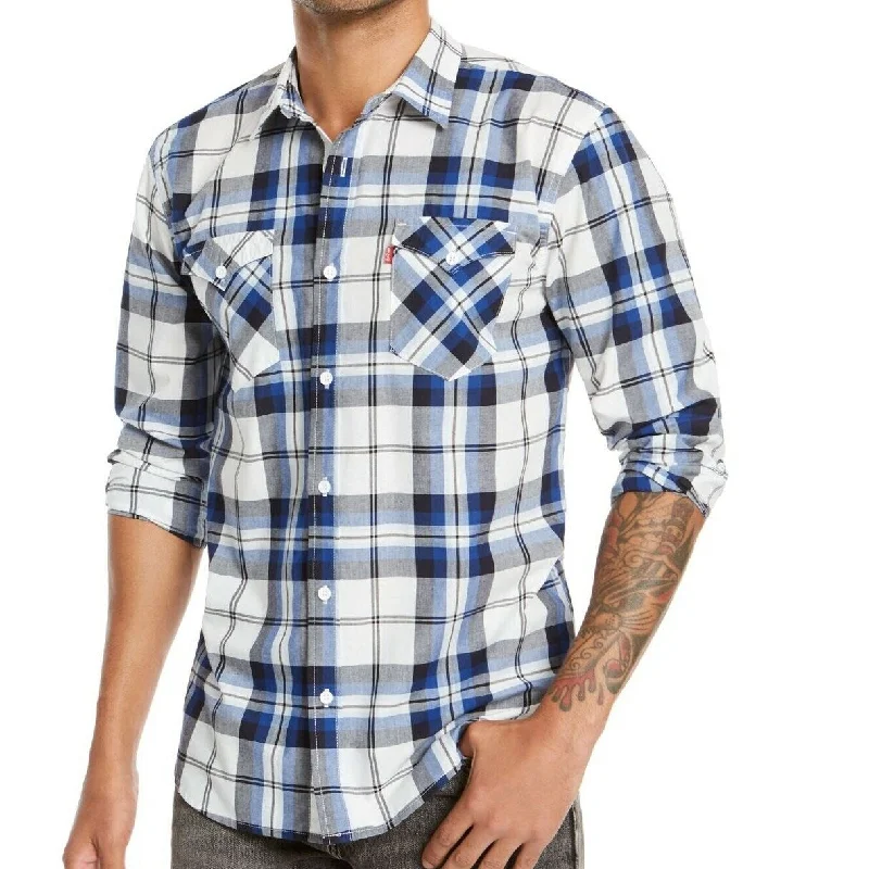 Levi's Men's Clemente Regular-Fit Plaid Shirt White Small