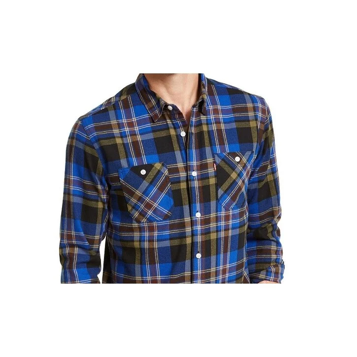 Levi's Men's Dual Pocket Plaid Flannel Shirt Blue Size Xx Large