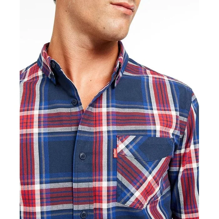 Levi's Men's Large Plaid Button-Down Shirt Med Blue Size Extra Large