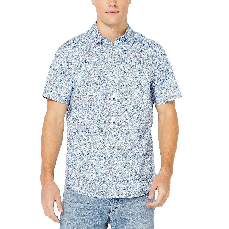 Nautica Men's Blue Sail Collection Floral Print Oxford Short Sleeve Shirt Blue Size Medium