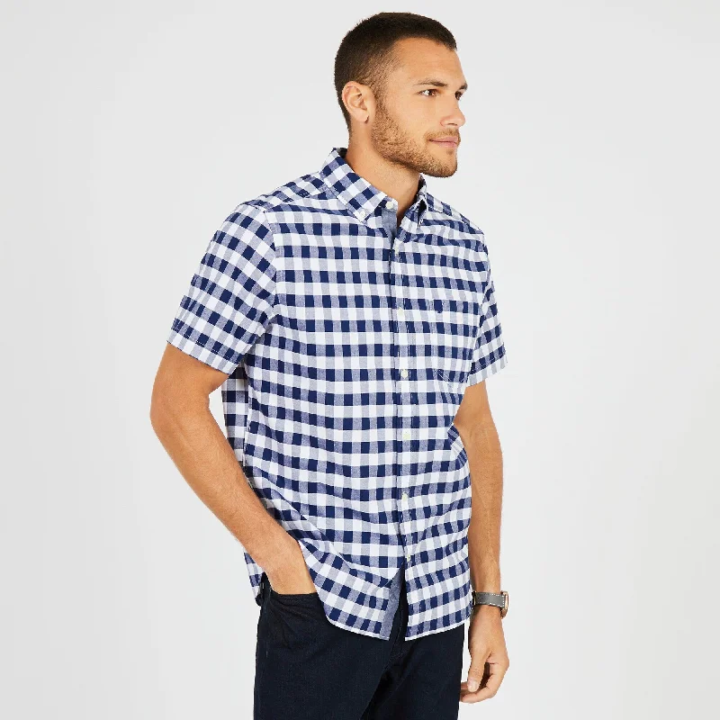 Nautica Men's Plaid Oxford Classic Fit Stretch Short Sleeve Shirt Blue Size Extra Large