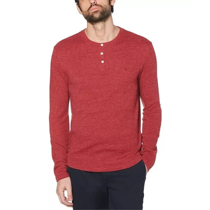 Original Penguin Men's Waffle Henley T-Shirt Dark Red Size XL - X-Large