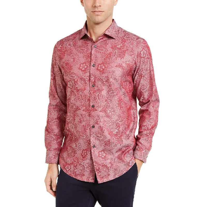 Tasso Elba Men's Jacquard Paisley Shirt Red Size Extra Large