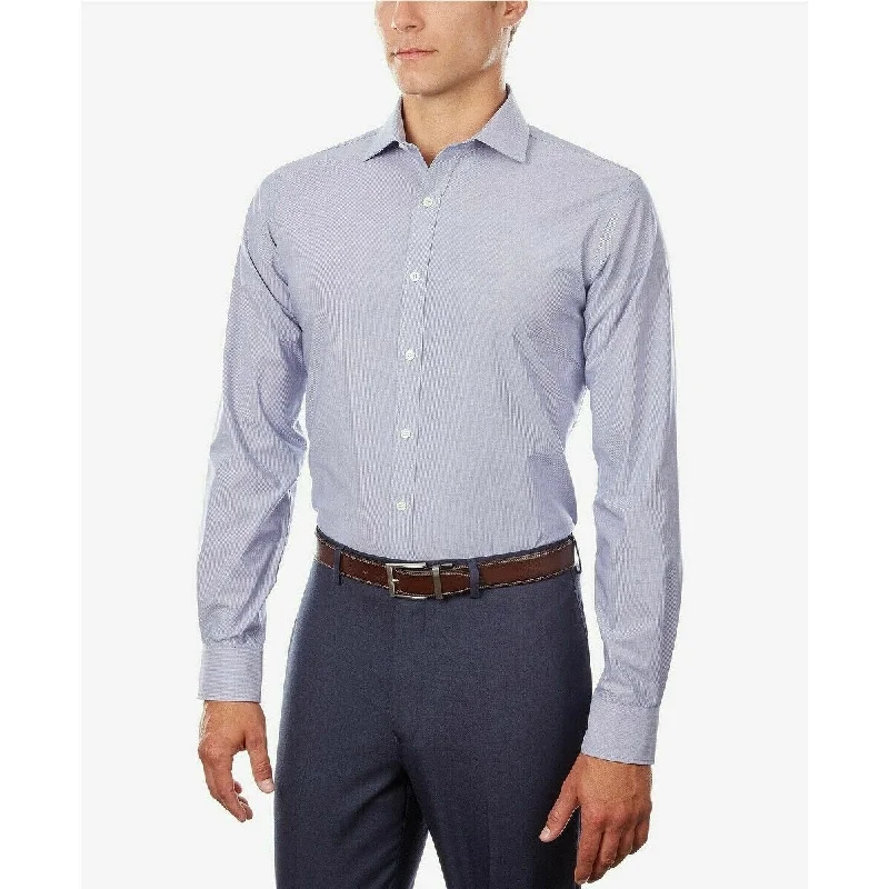 Tommy Hilfiger Men's Athletic Fit Performance Stretch Th Flex Collar Dress Shirt Blue Size 34-35