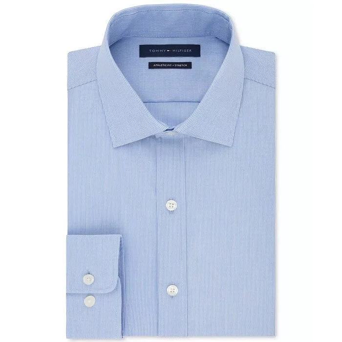 Tommy Hilfiger Men's Flex Collar Stripe Dress Shirt Blue Size 18X34-35