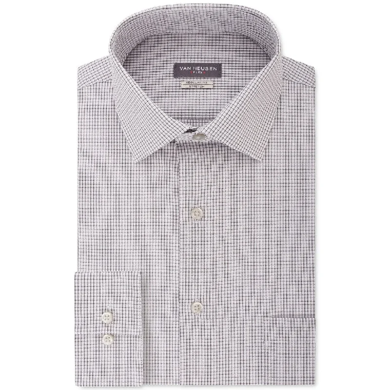 Van Heusen Men's Classic/Regular Fit Flex Stretch Check Dress Shirt Gray 14.5-32-33