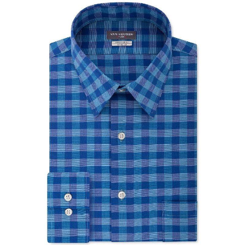 Van Heusen Men's Fit Flex Collar Check Dress Shirt Blue Size 18-34-35