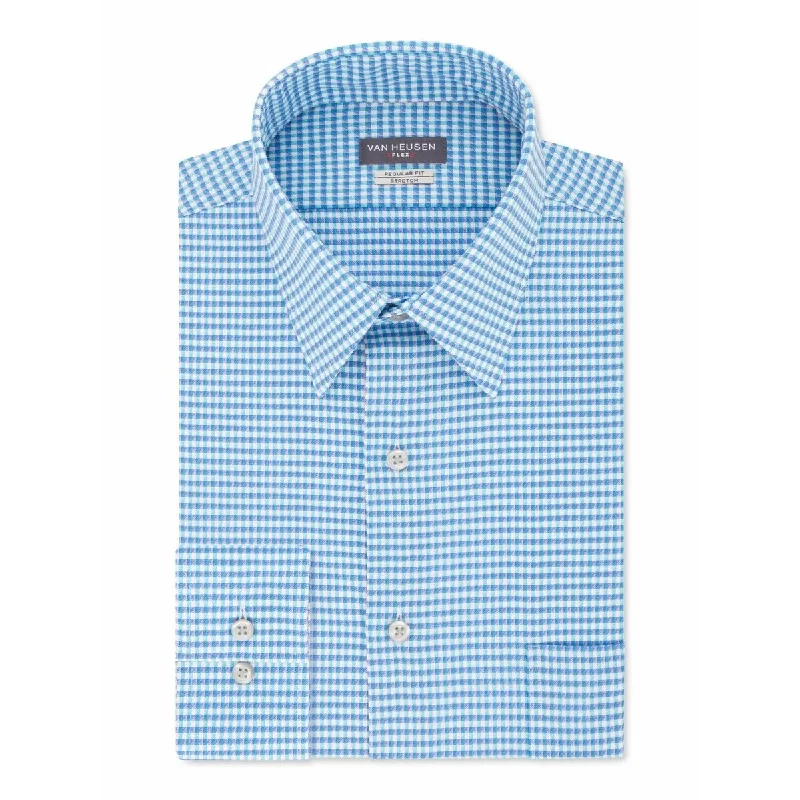 Van Heusen Men's Regular-Fit Performance Stretch Wrinkle-Free Flex-Collar Check Dress Shirt Blue Size 15.5x34-35 - 15-34-35