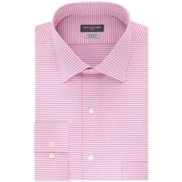 Van Heusen Men's Stretch Flex Print Dress Shirt Pink Size 15X32X33