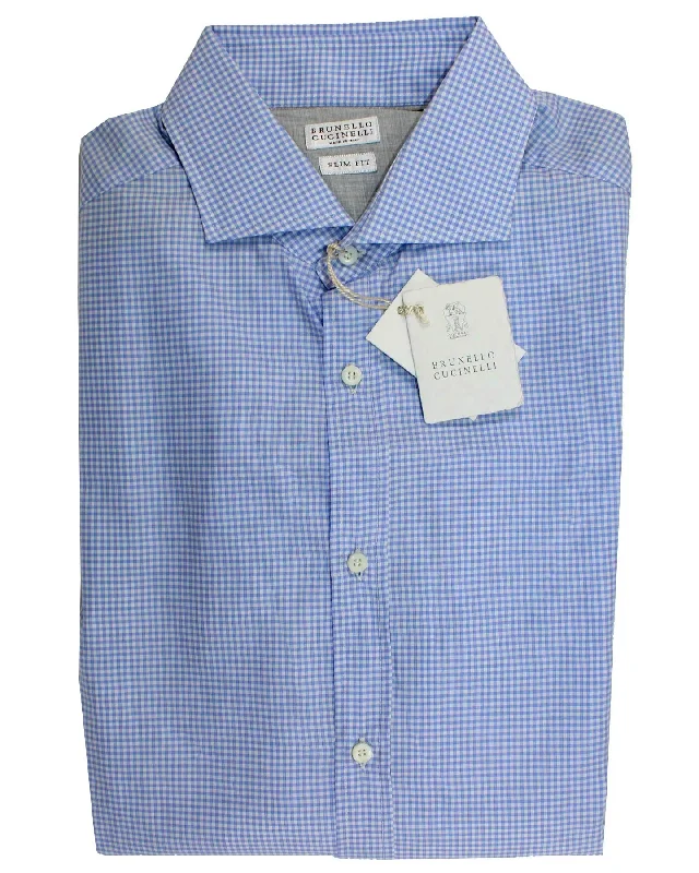 Brunello Cucinelli Dress Shirt White Blue Check - Slim Fit XXL SALE