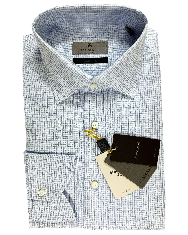 Canali Dress Shirt Exclusive White Blue Houndstooth - Modern Fit 39 - 15 1/2 SALE