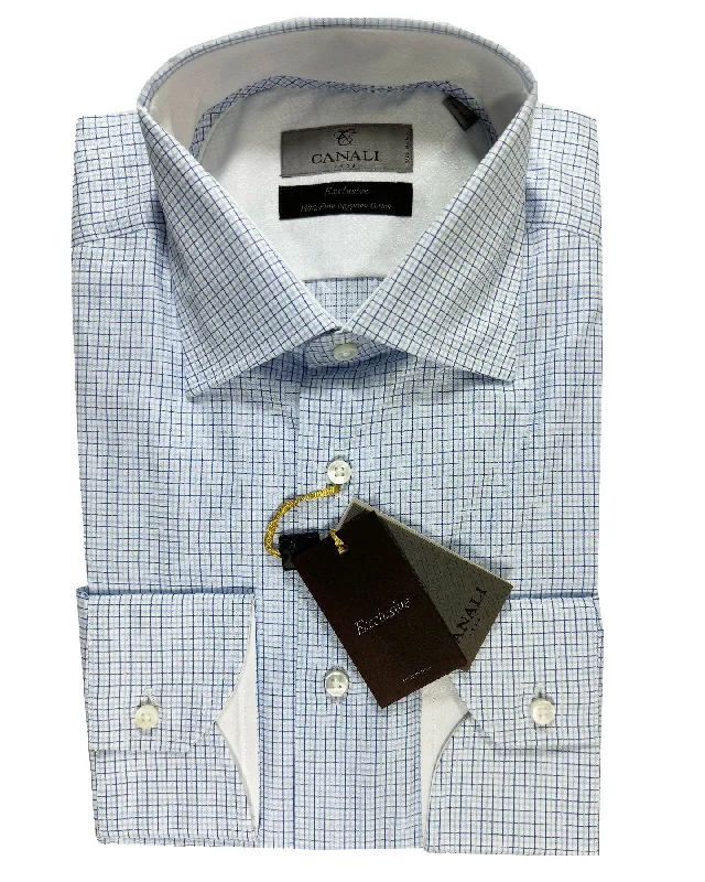 Canali Dress Shirt Exclusive White Blue Navy Check - Modern Fit 39 - 15 1/2