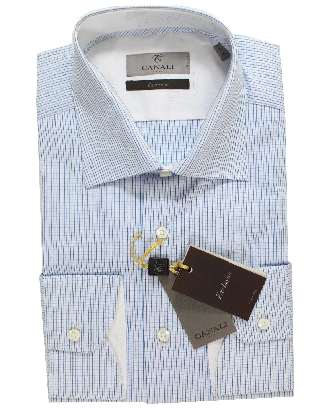 Canali Dress Shirt White Aqua Blue Check - Exclusive Collection 41 - 16